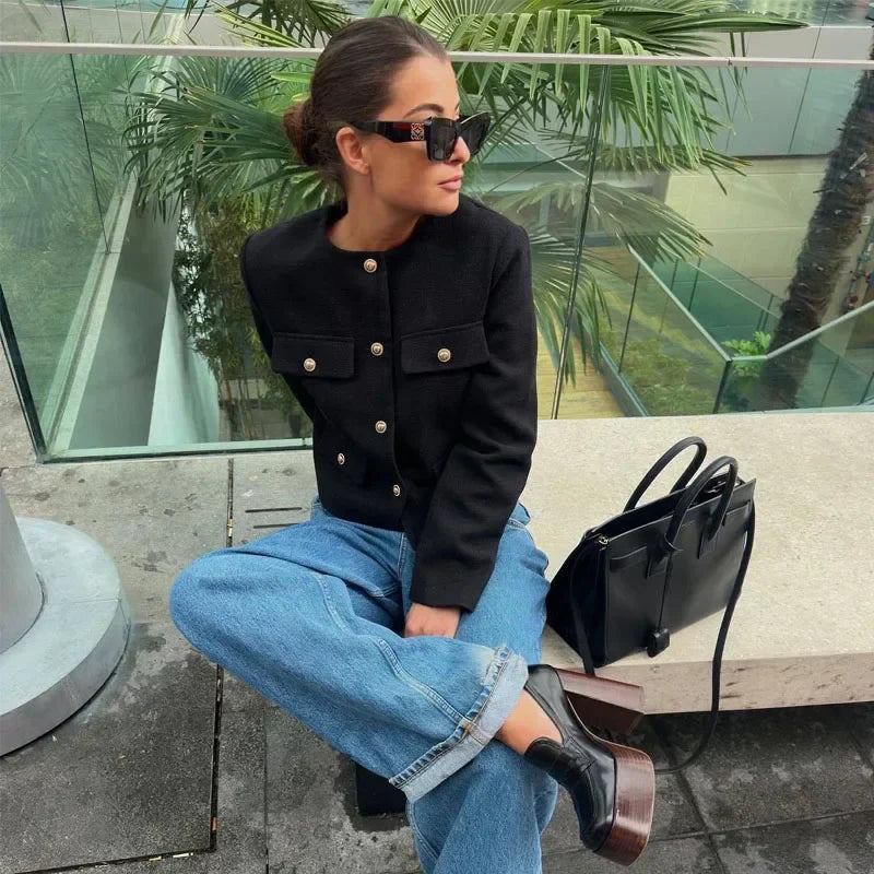 Laura | Women's Cropped Button Front Bomber Jacket