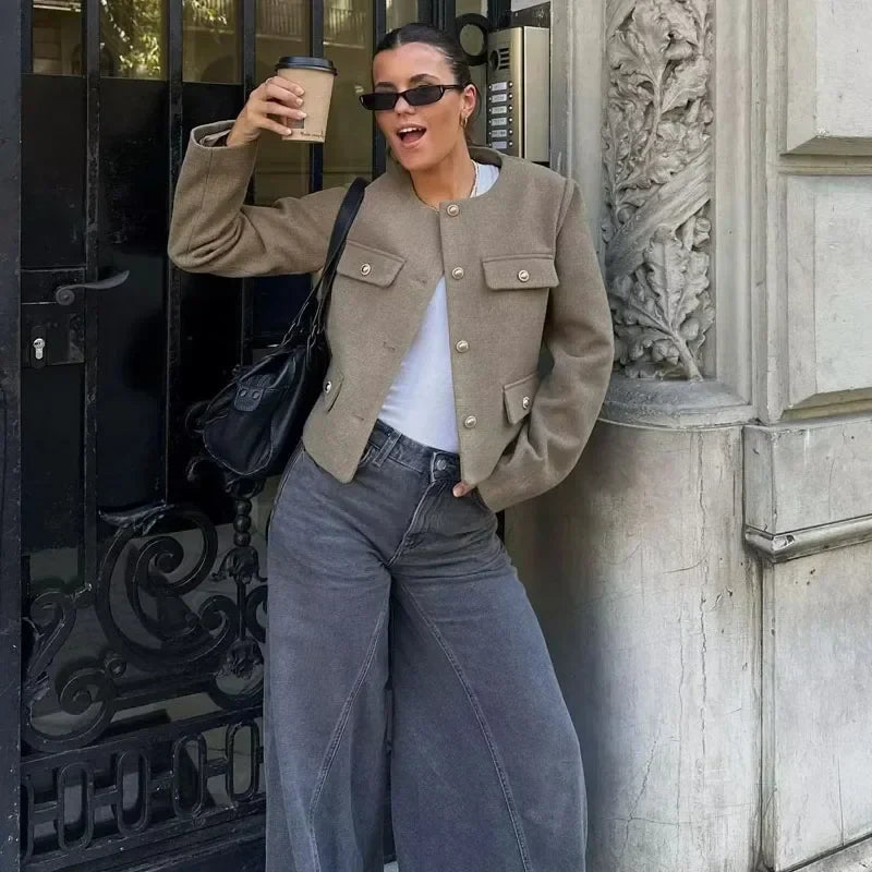 Laura | Women's Cropped Button Front Bomber Jacket