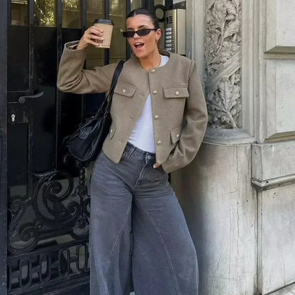 Laura | Women's Cropped Button Front Bomber Jacket