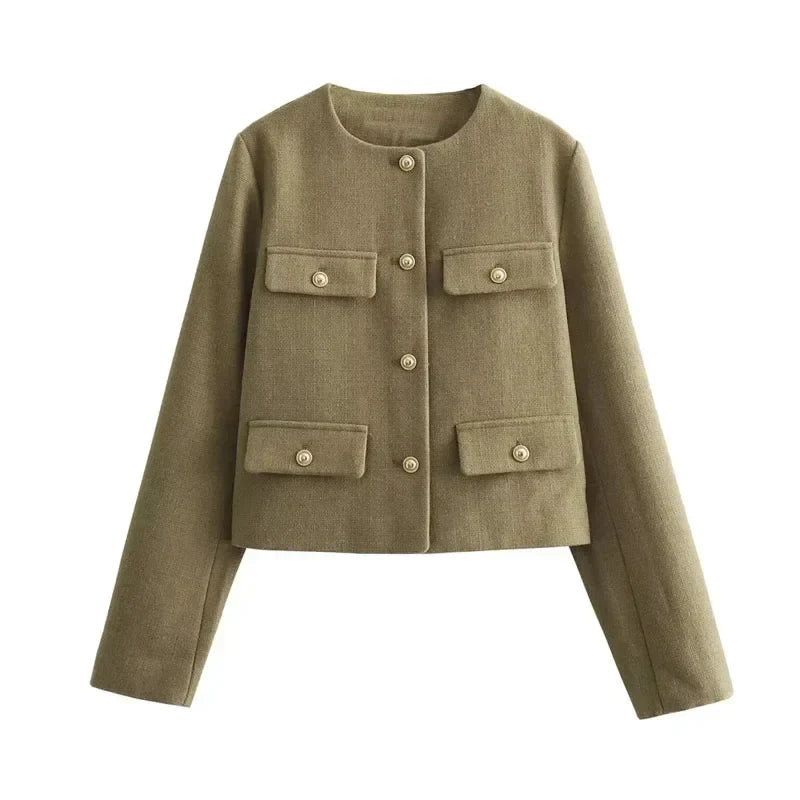 Laura | Women's Cropped Button Front Bomber Jacket