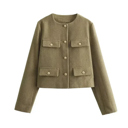 Laura | Women's Cropped Button Front Bomber Jacket