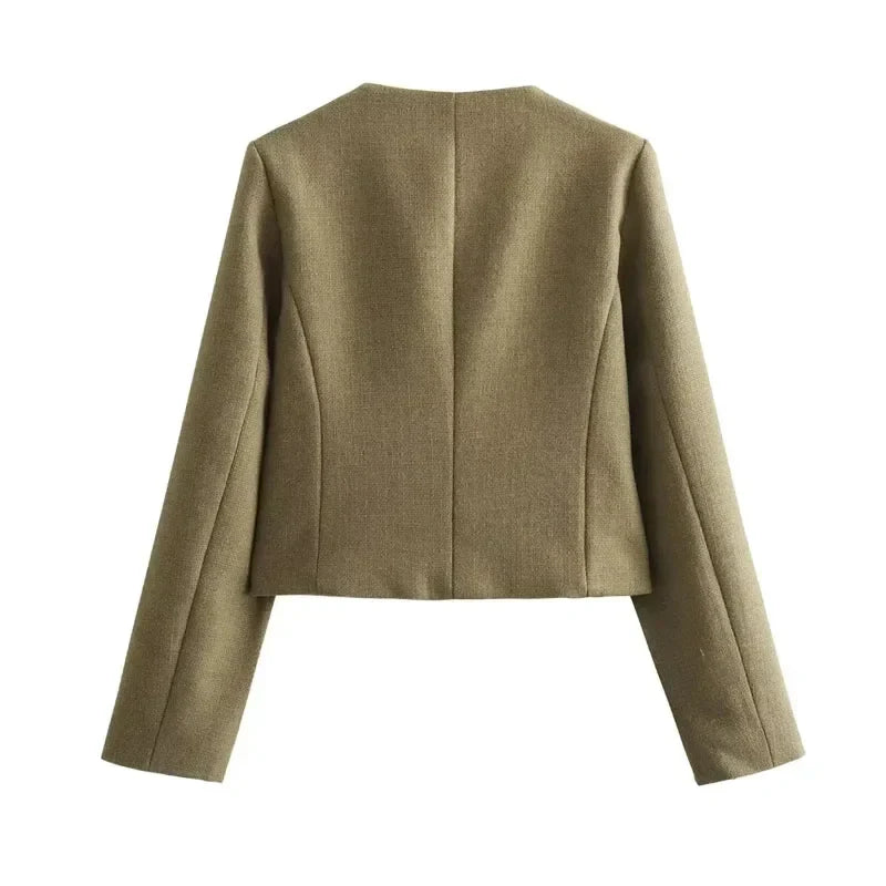 Laura | Women's Cropped Button Front Bomber Jacket