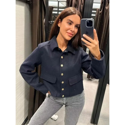Isabella | Women's Cropped Button Front Bomber Jacket