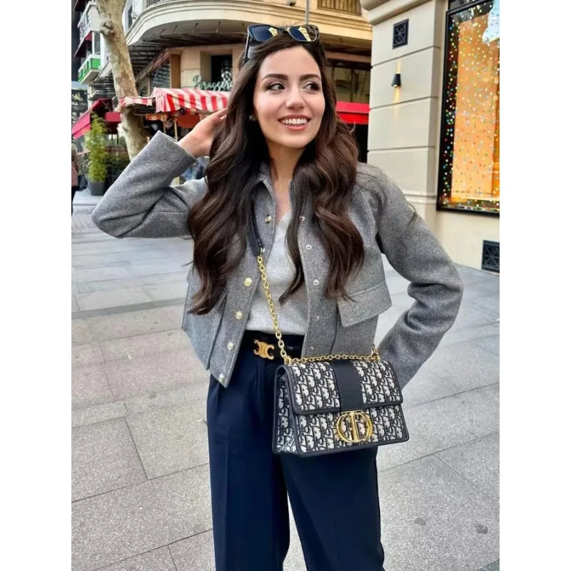 Isabella | Women's Cropped Button Front Bomber Jacket