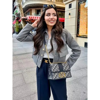 Isabella | Women's Cropped Button Front Bomber Jacket