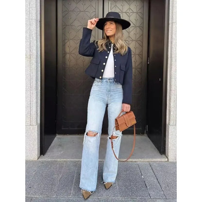Isabella | Women's Cropped Button Front Bomber Jacket