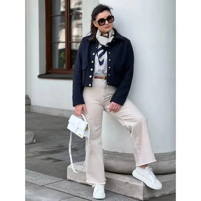 Isabella | Women's Cropped Button Front Bomber Jacket