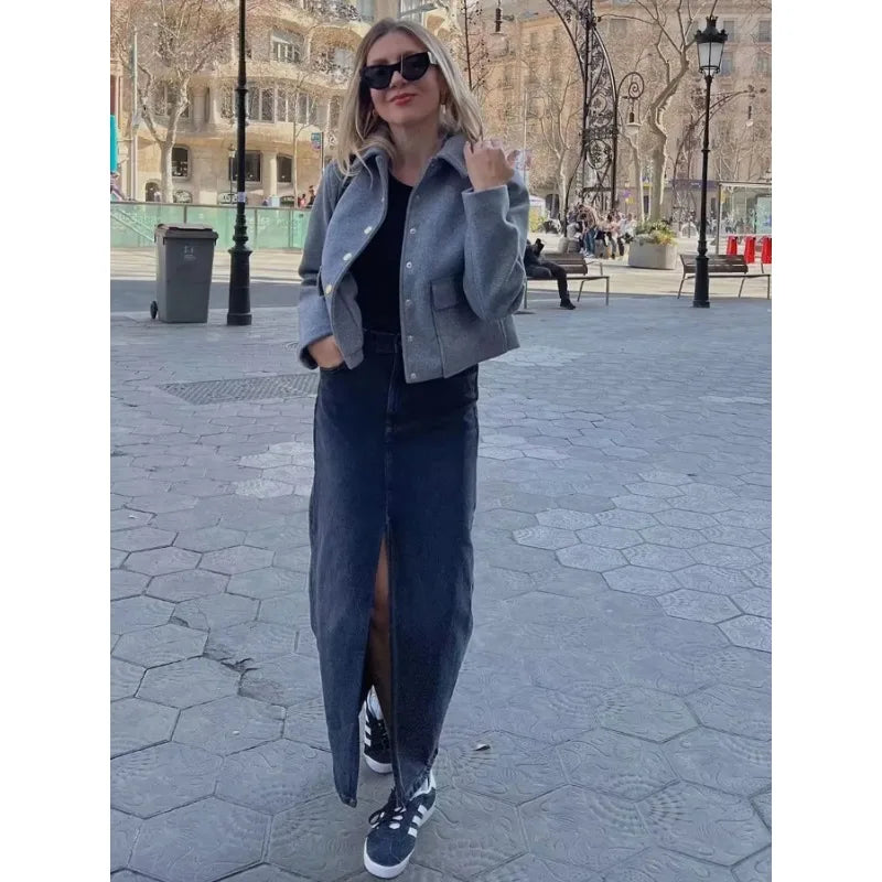 Isabella | Women's Cropped Button Front Bomber Jacket