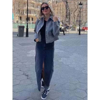 Isabella | Women's Cropped Button Front Bomber Jacket
