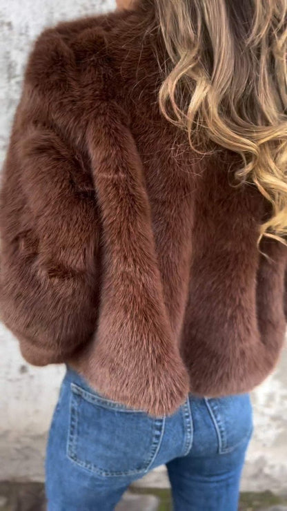 Hermione | Fluffy Cropped Faux Fur Coat with Open Front