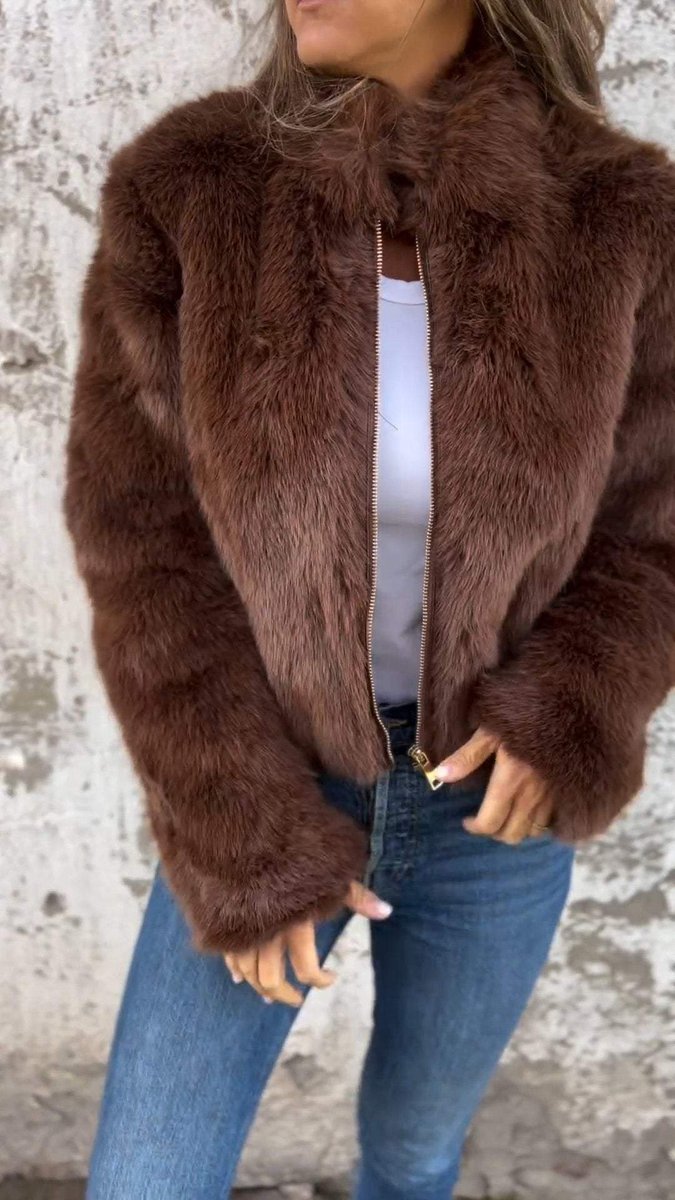 Hermione | Fluffy Cropped Faux Fur Coat with Open Front