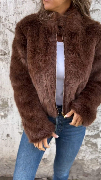 Hermione | Fluffy Cropped Faux Fur Coat with Open Front