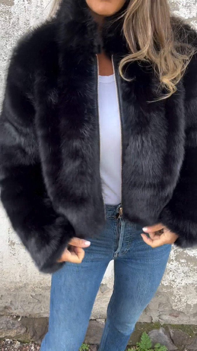 Hermione | Fluffy Cropped Faux Fur Coat with Open Front