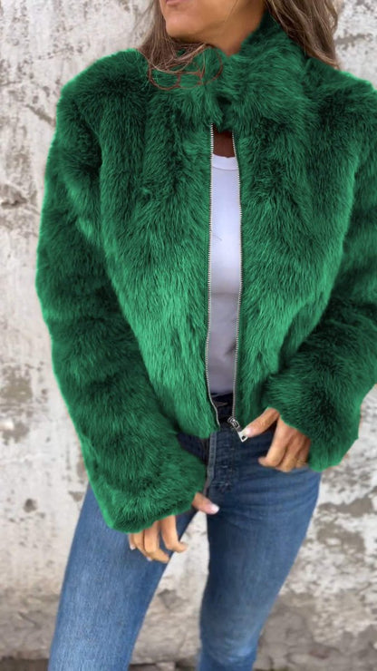 Hermione | Fluffy Cropped Faux Fur Coat with Open Front