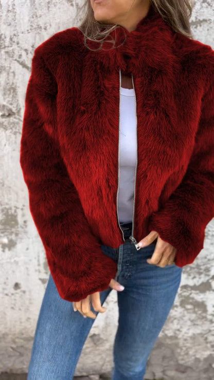Hermione | Fluffy Cropped Faux Fur Coat with Open Front