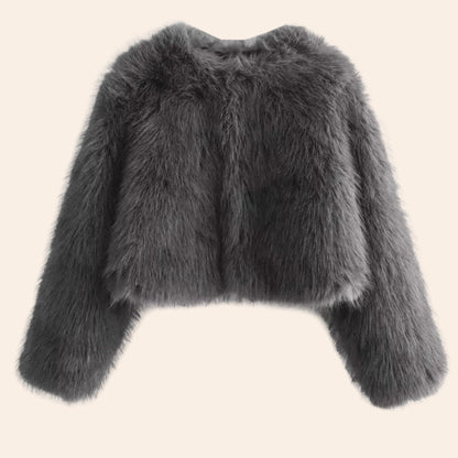 Delilah | Cropped Open-Front Fluffy Faux Fur Jacket