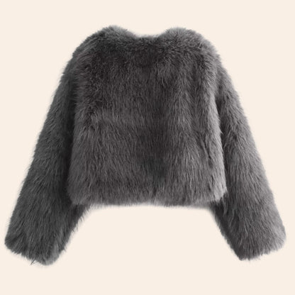 Delilah | Cropped Open-Front Fluffy Faux Fur Jacket