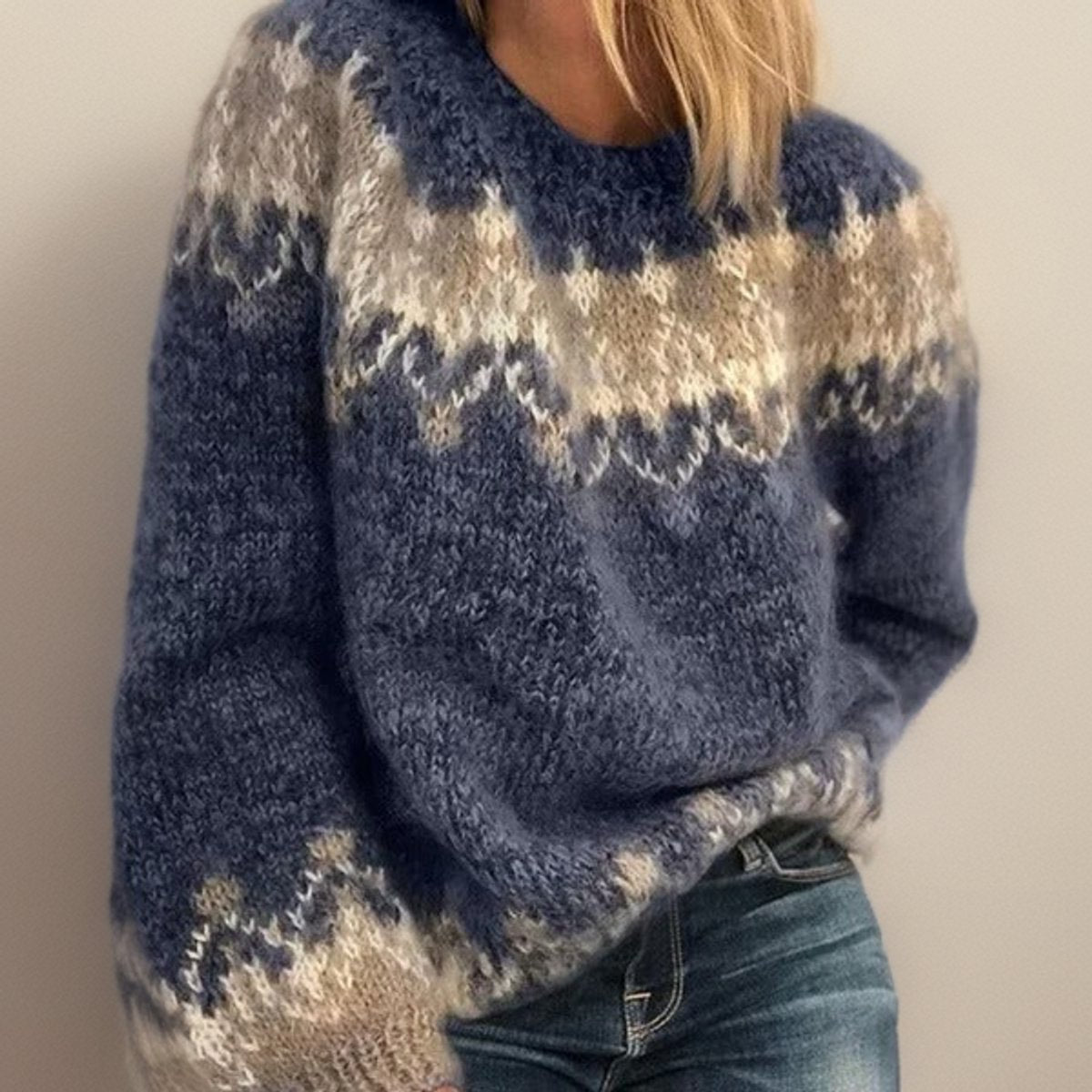 Elizabeth | Crew Neck Fair Isle Mohair Knit Jumper