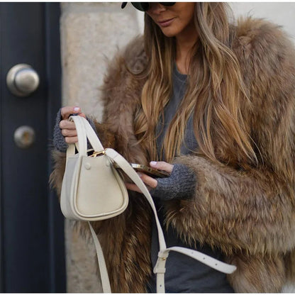 Enid | Brown Fluffy Cropped Faux Fur Jacket