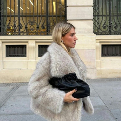Valentina | Fluffy Cropped Faux Fur Jacket with Lapel Collar