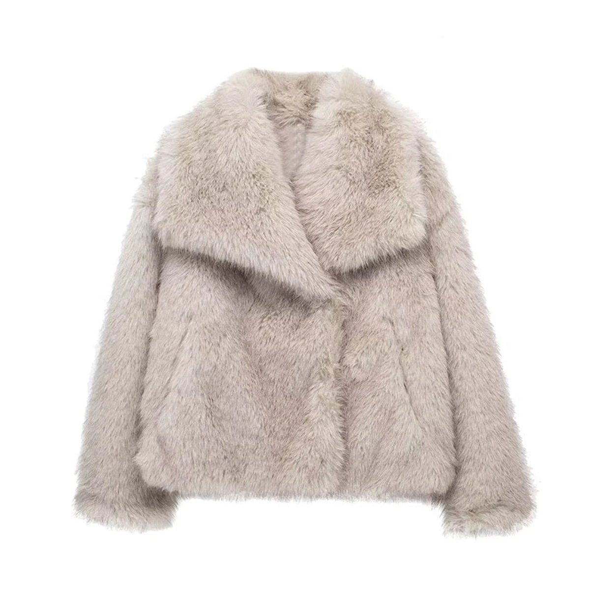 Valentina | Fluffy Cropped Faux Fur Jacket with Lapel Collar