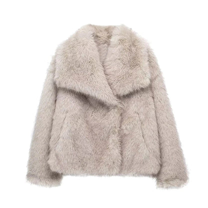 Valentina | Fluffy Cropped Faux Fur Jacket with Lapel Collar