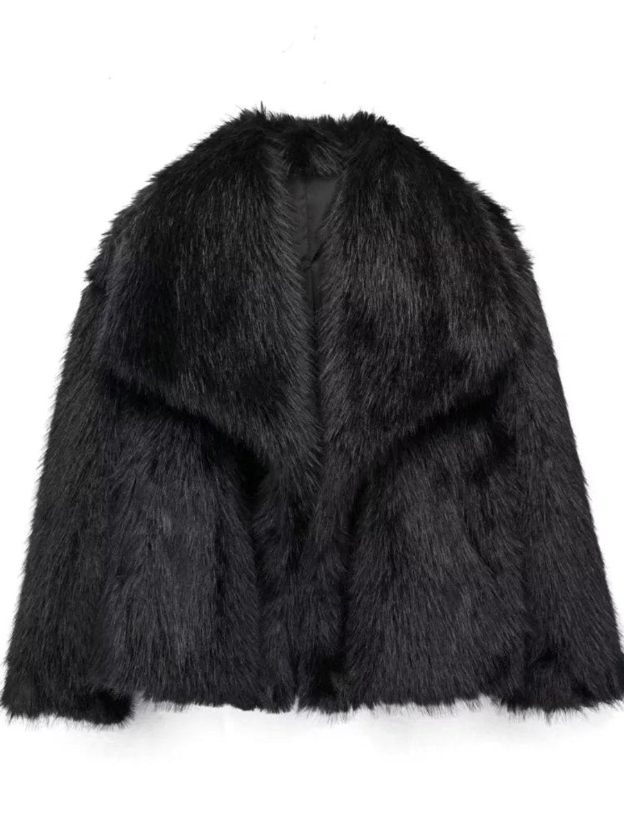 Valentina | Fluffy Cropped Faux Fur Jacket with Lapel Collar