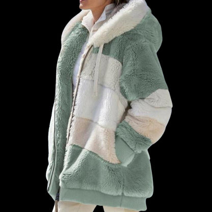 Fenella | Hooded Colour-Block Faux Fur Coat