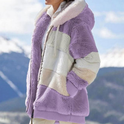 Fenella | Hooded Colour-Block Faux Fur Coat