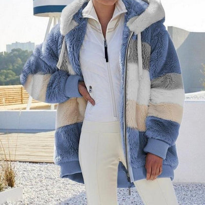 Fenella | Hooded Colour-Block Faux Fur Coat