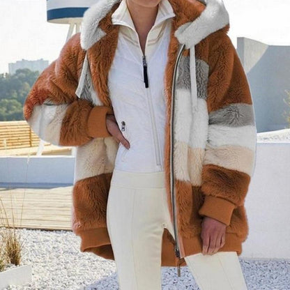 Fenella | Hooded Colour-Block Faux Fur Coat