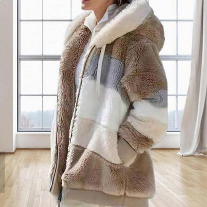 Fenella | Hooded Colour-Block Faux Fur Coat