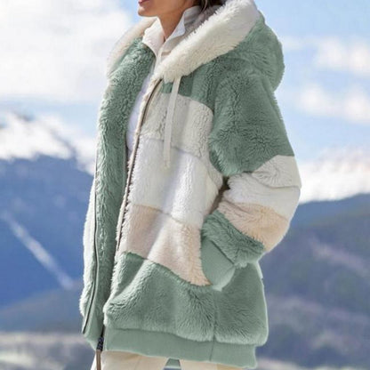 Fenella | Hooded Colour-Block Faux Fur Coat