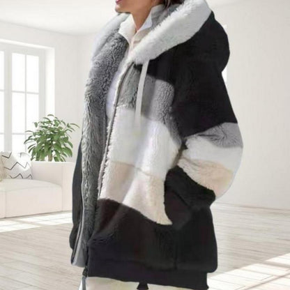 Fenella | Hooded Colour-Block Faux Fur Coat