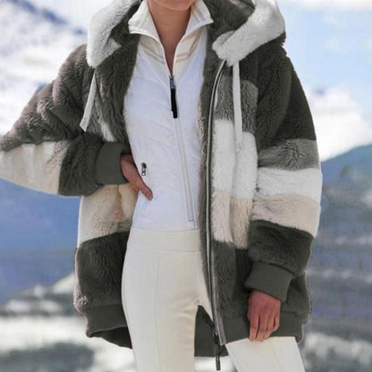 Fenella | Hooded Colour-Block Faux Fur Coat