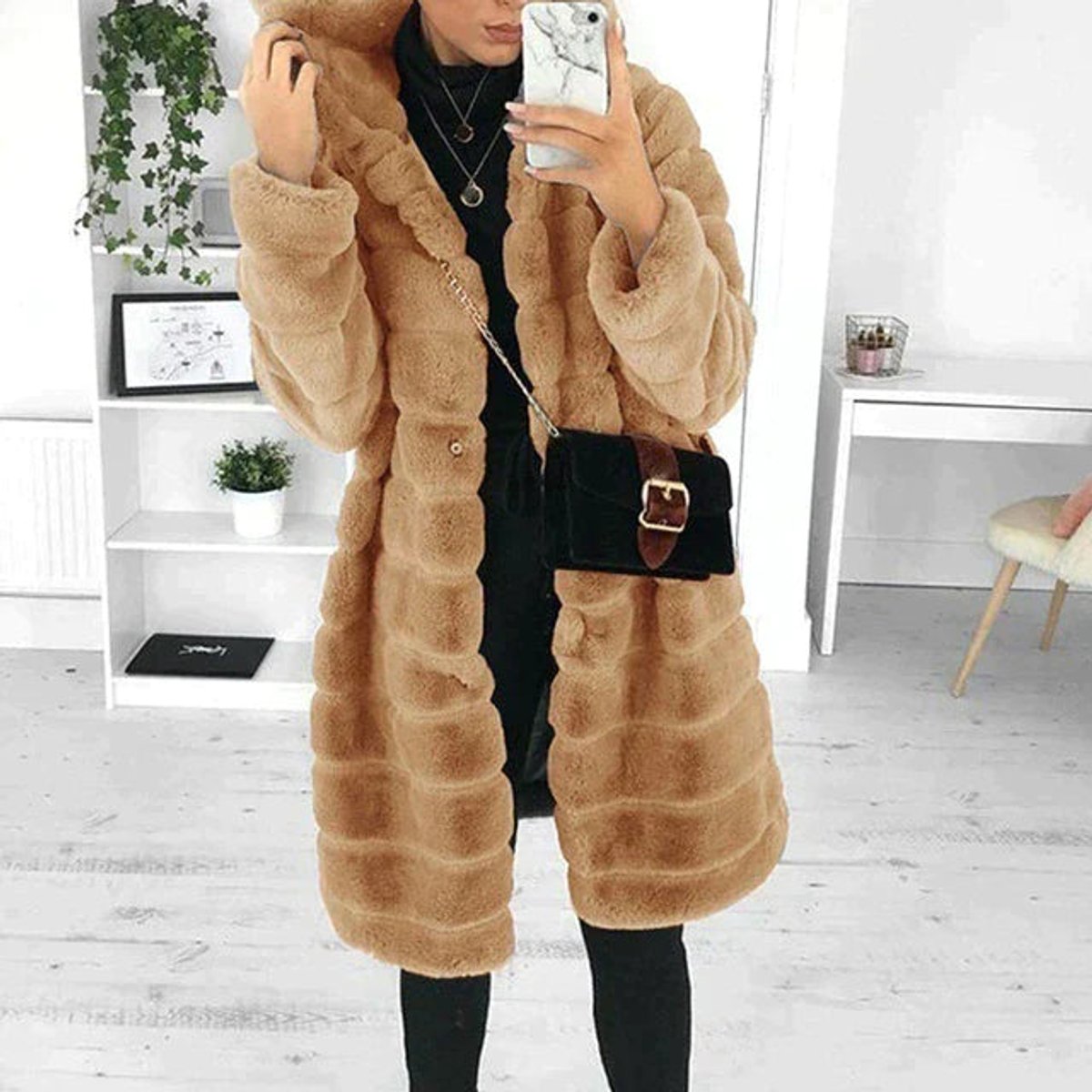 Dilys | Hooded Long Shaggy Faux Fur Coat
