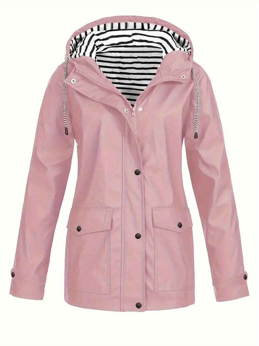 Saffron | Hooded Waterproof Rain Coat with Striped Lining