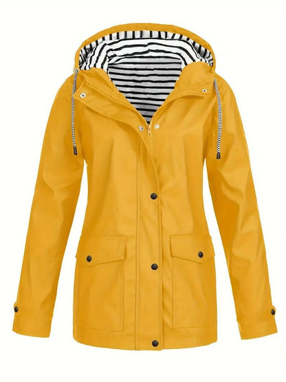 Saffron | Hooded Waterproof Rain Coat with Striped Lining