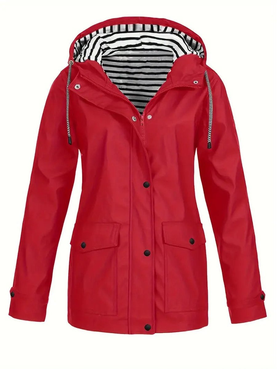 Saffron | Hooded Waterproof Rain Coat with Striped Lining