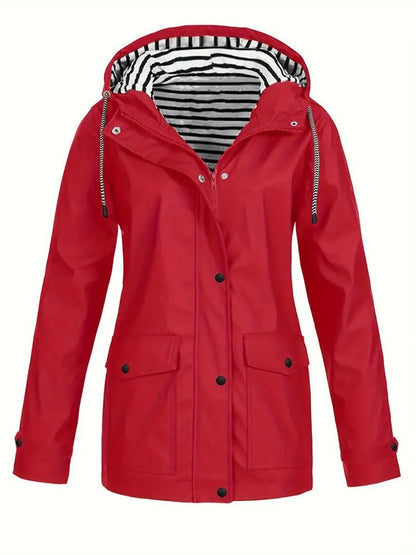 Saffron | Hooded Waterproof Rain Coat with Striped Lining