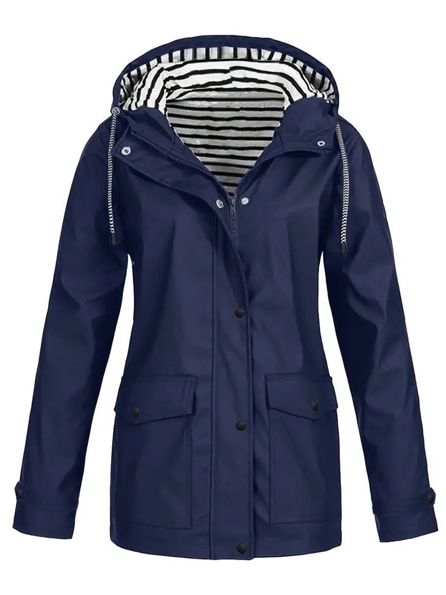 Saffron | Hooded Waterproof Rain Coat with Striped Lining