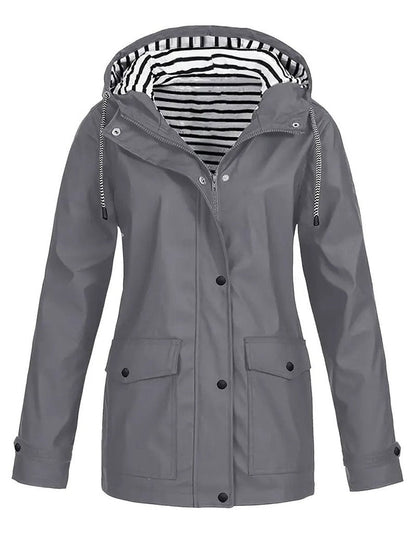 Saffron | Hooded Waterproof Rain Coat with Striped Lining