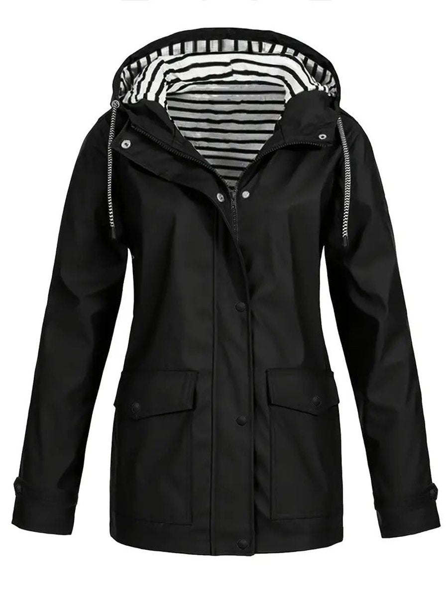 Saffron | Hooded Waterproof Rain Coat with Striped Lining