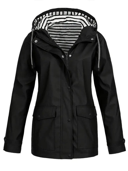 Saffron | Hooded Waterproof Rain Coat with Striped Lining