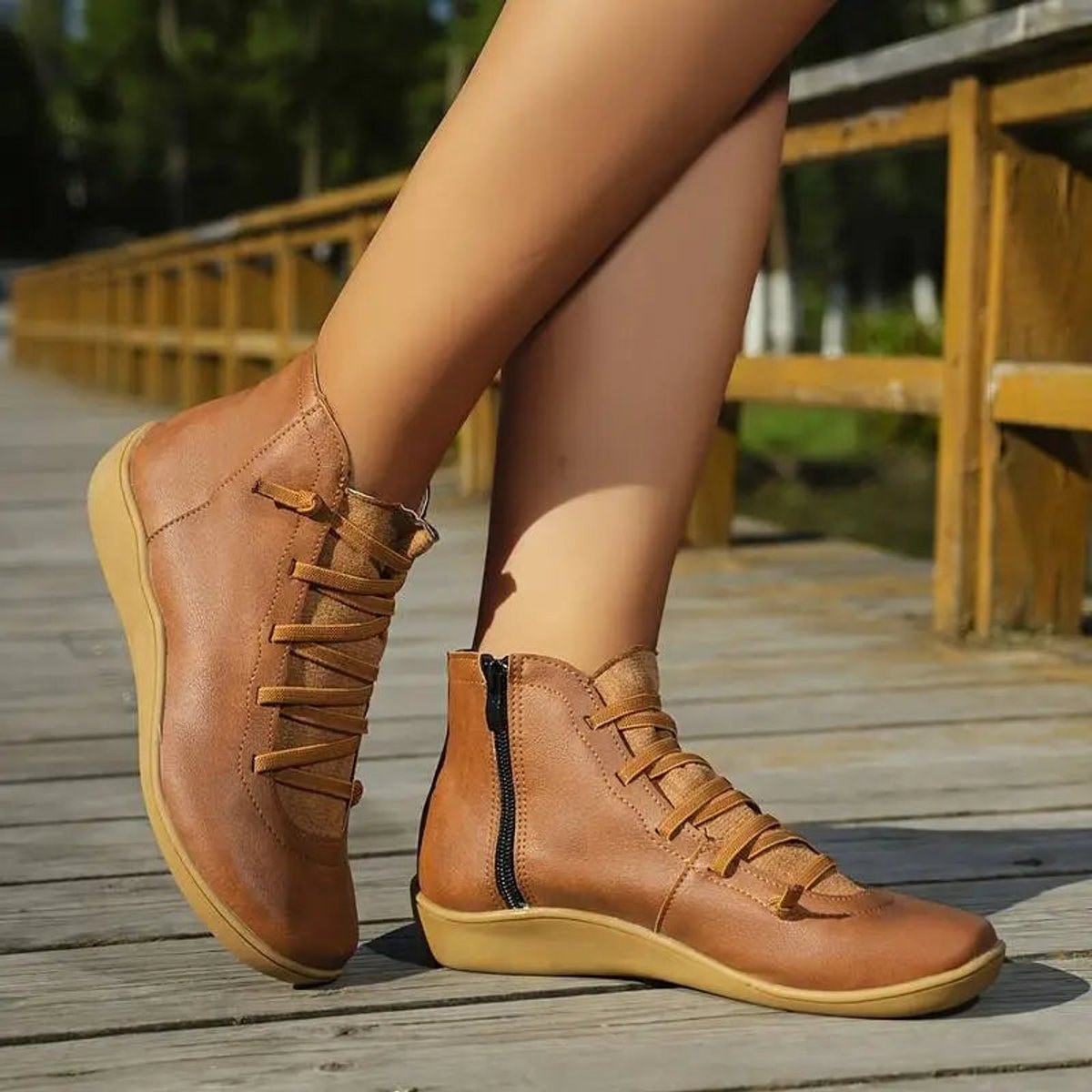 Brielle | Flat Ankle Boots with Orthopedic Support and Side Zip