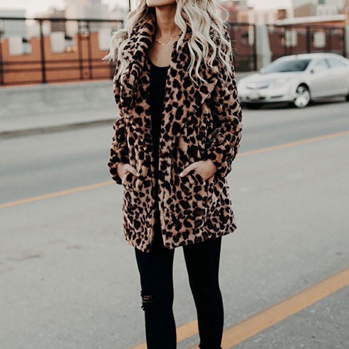 Allegra | Leopard Print Open-Front Faux Fur Coat
