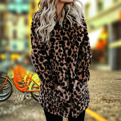 Allegra | Leopard Print Open-Front Faux Fur Coat