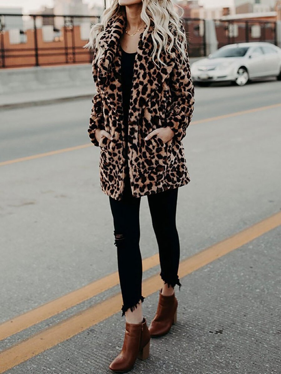 Allegra | Leopard Print Open-Front Faux Fur Coat