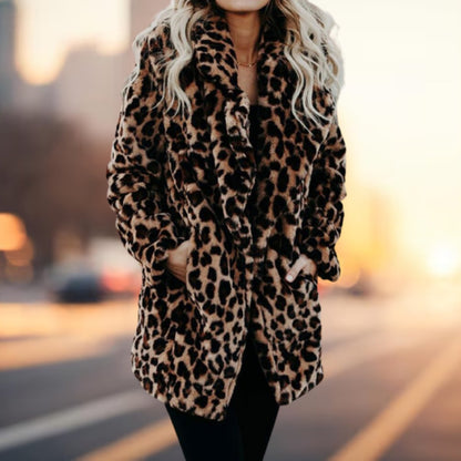 Allegra | Leopard Print Open-Front Faux Fur Coat