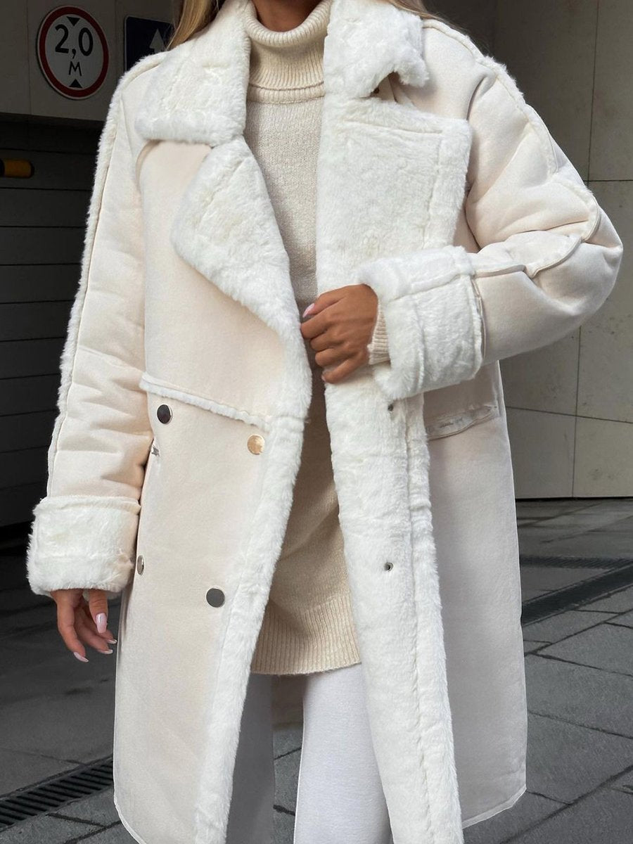 Jessamy | Long Double-Breasted Faux Shearling Coat